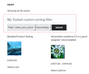 Custom product search controls created with Toolset