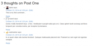 Default rendering of the Comments cell on the front-end