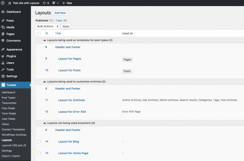 Default Layouts created by the Installer