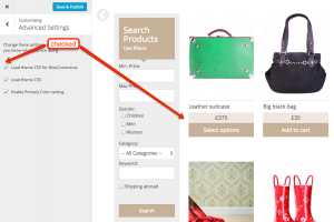"Load theme CSS for WooCommerce" option checked