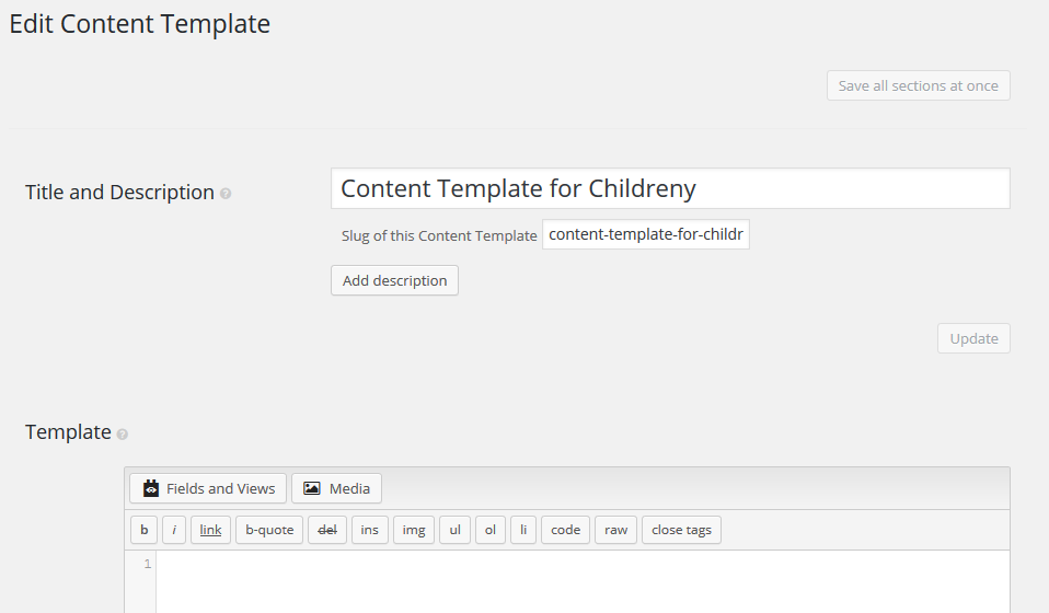 Views Content Template Edit Page