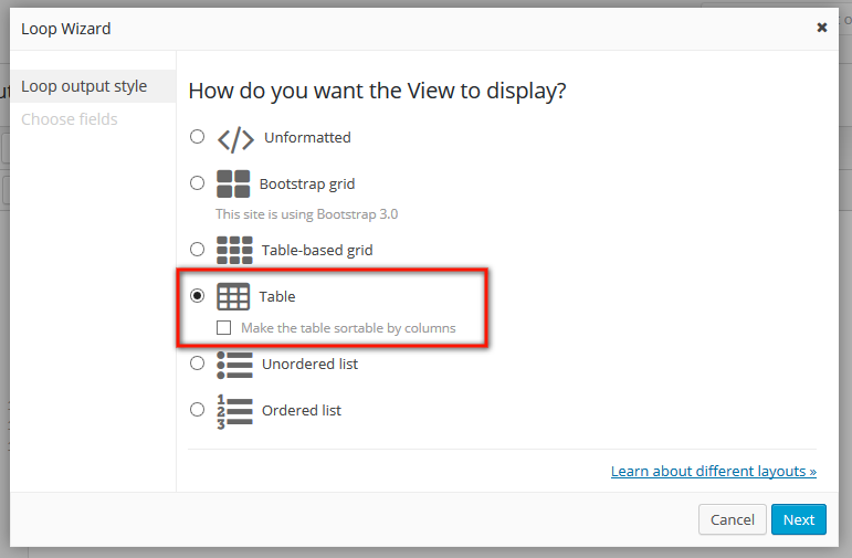 Views Loop Wizard Table Sorting Improvement