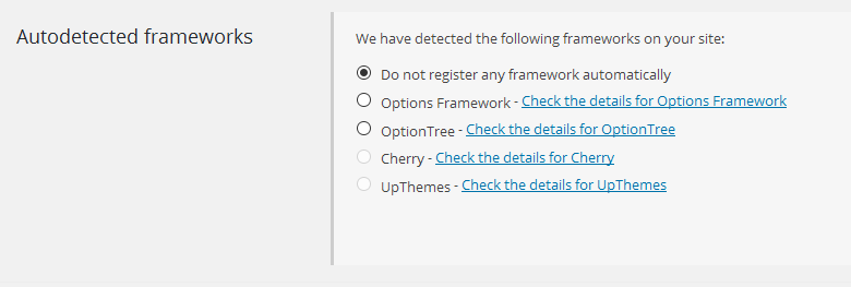 Views Autodetected Frameworks Settings