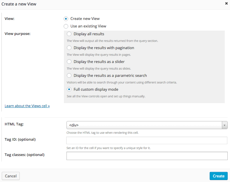 Layouts - New Views Insertion Dialog