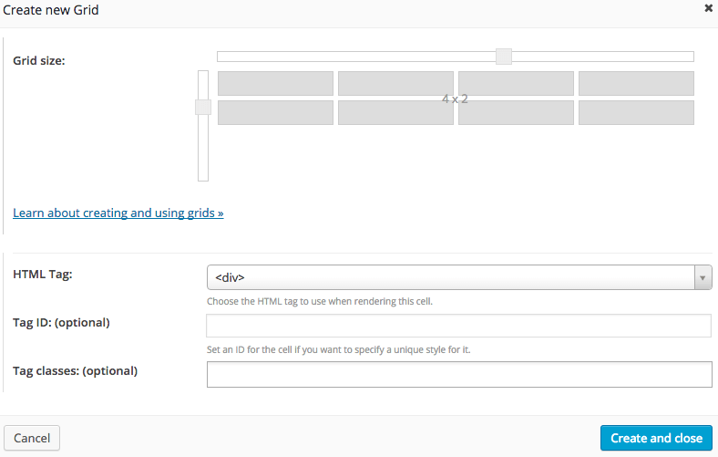 Layouts - New Grid Cell Dialog