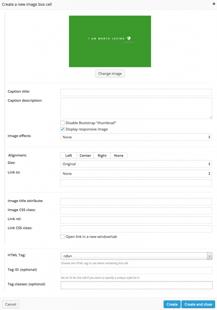 Layouts - Image box cell dialog