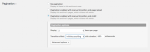 Settings for infinite scrolling in a WordPress Archive