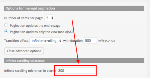 Infinite scrolling tolerance option