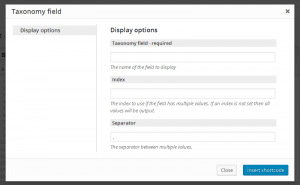 Taxonomy field shortcode options
