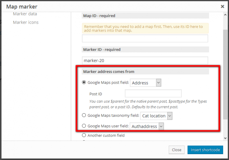 Display fields as markers on a map