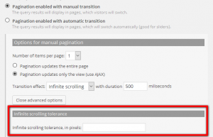 Infinite scrolling tolerance