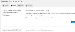 Views tab to export and import Views