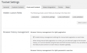 Toolset setting - front-end content Views registers one tab into the Toolset shared Settings page