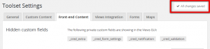 toolset-settings-feedback Settings are saved automatically and a feedback message appears.