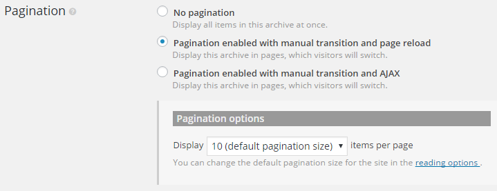 Archive Pagination Dialog