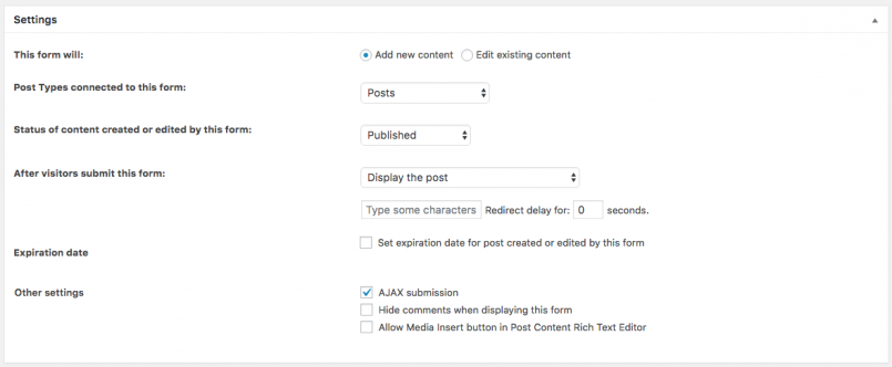 Forms new settings section