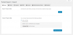 Toolset Export/Import page