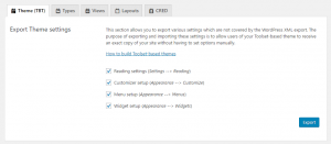 Toolset Export / Import page