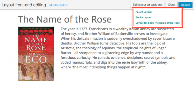 List of assinged layouts of the current page
