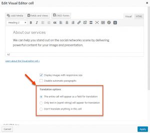 Visual Editor cell’s translation options