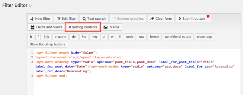 The new Sorting controls button in the Filter Editor