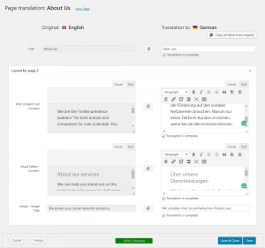 Translating the layout for a single page using WPML’s Translation Editor