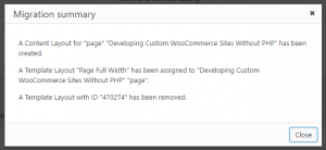 Dialog box with the migration summary