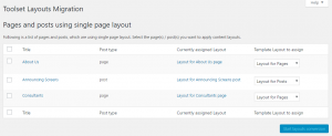 Toolset Layouts Migration main page
