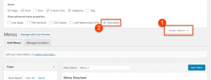 Enabling menu item descriptions on the Menus admin page