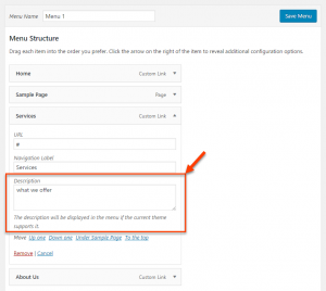 WordPress field for menu item description