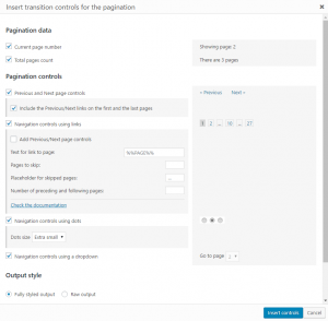 Dialog for inserting pagination controls