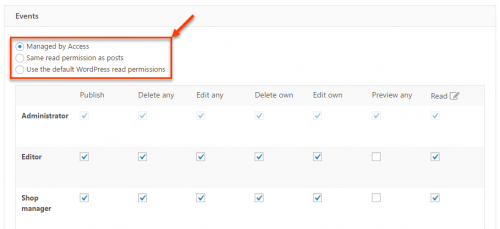 Access control options for custom post types