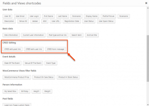 CRED editing shortcodes in the "Fields and Views" dialog