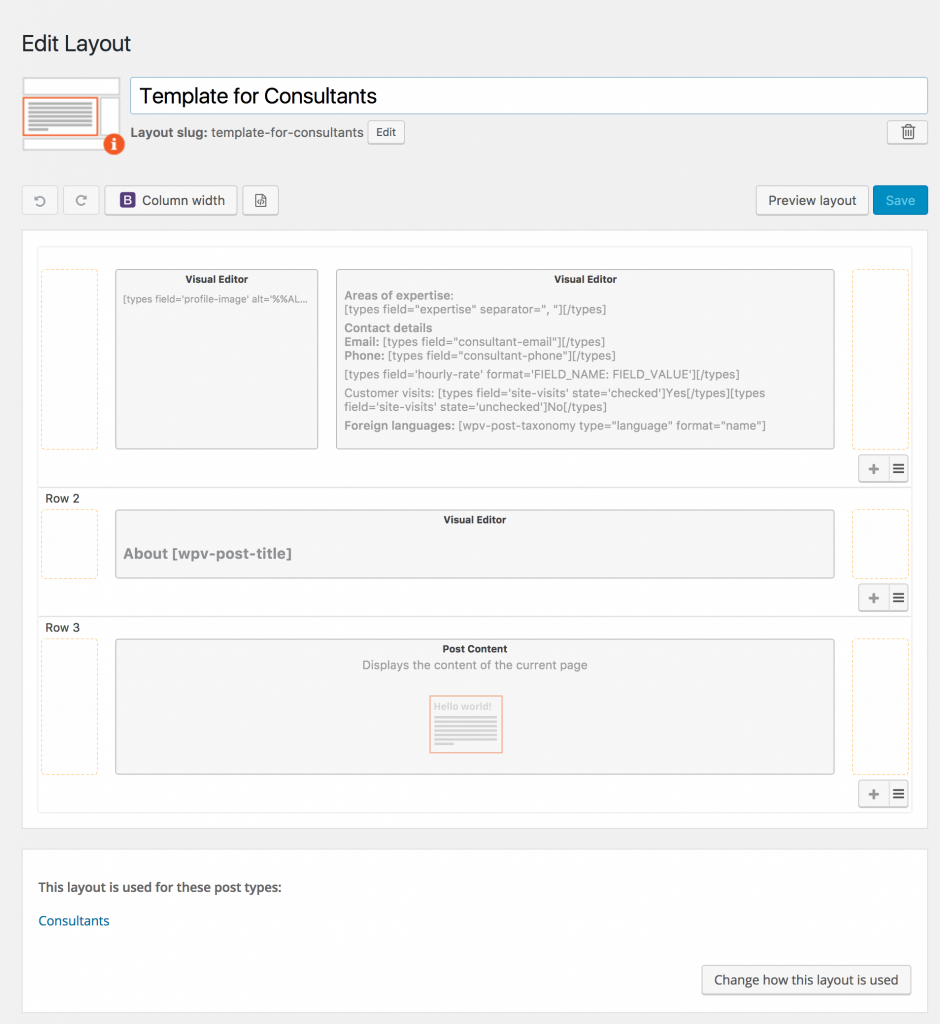Screenshot of Consultant Template Layout