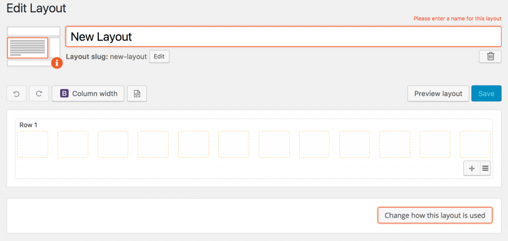 Screenshot of an empty Template Layout