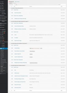 A list of parent and child layouts created for the website