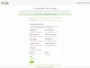 Order customization page for wedding flower packages