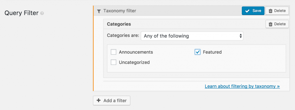 Query filter for featured posts