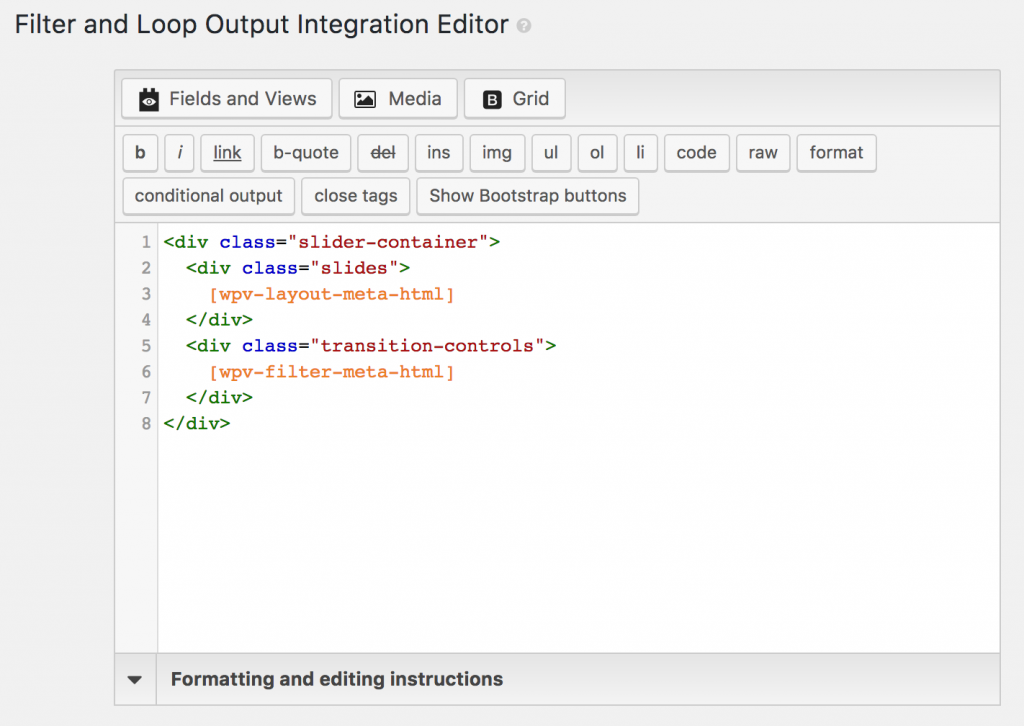 Screenshot of Filter and Loop Output integration editor