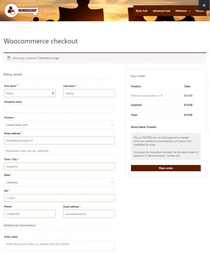 Membership Reference Site features a prototype of WooCommerce checkout