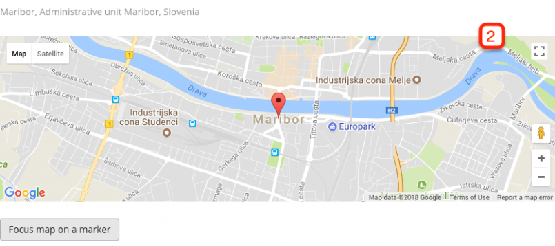 2. Press the “Focus map on a marker” button to re-center the map