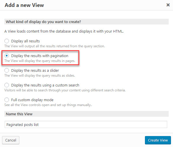 GUI for new View with pagination mode selected