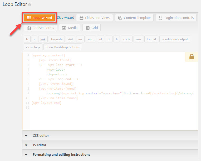 Views – launch Loop wizard