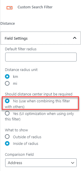 Distance filter settings