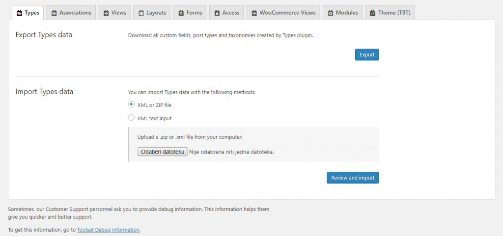 Toolset export & import settings