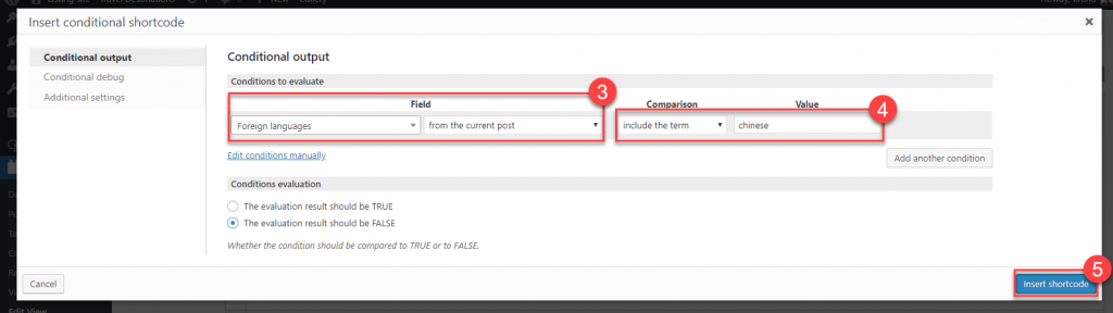 Conditional output based on taxonomy