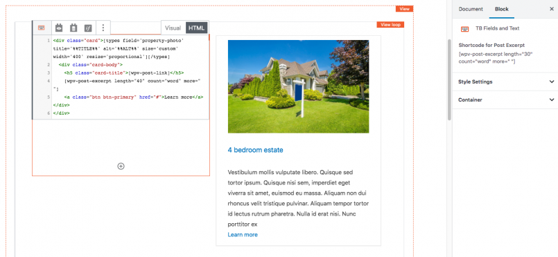 TB Fields and Text blocks with Bootstrap classes applied - backend