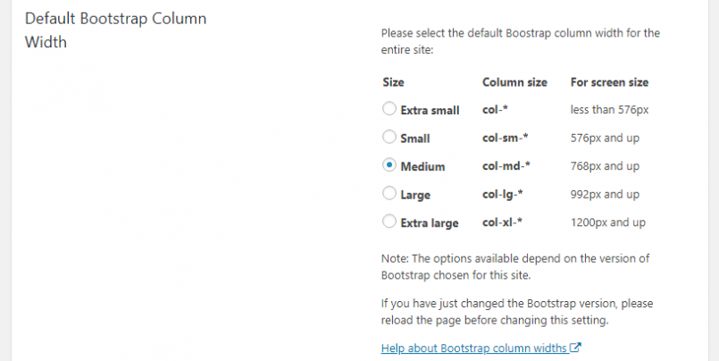 Settings section to change the default column width globally