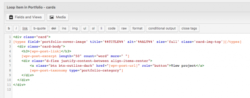 HTMlL markup using Bootstrap classes in a View's template