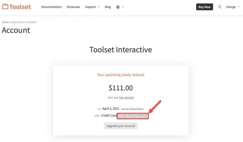 Clicking the link to change the payment method